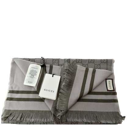 GUCCI GG Scarf Grey Wool 544619