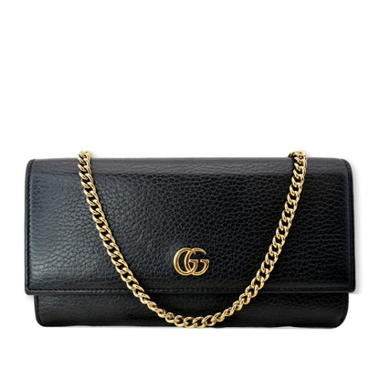 GUCCI Petite GG Marmont Leather Chain Wallet Black 546585