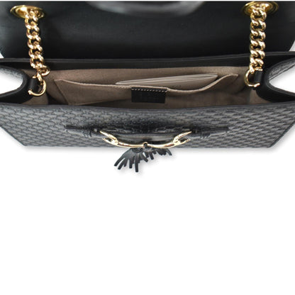 GUCCI Emily Medium GG Guccissima Leather Chain Shoulder Bag 449635 Black