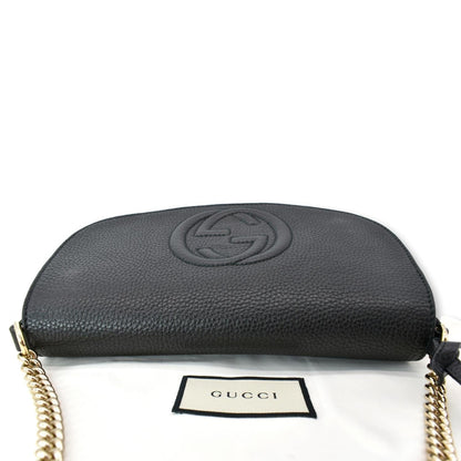 GUCCI GG Soho Tassel Chain Leather Crossbody Bag Beige Black