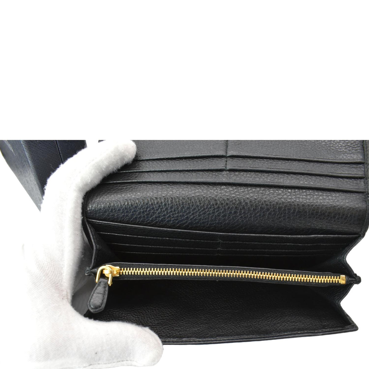 PRADA Continental Flap Leather Long Wallet Black
