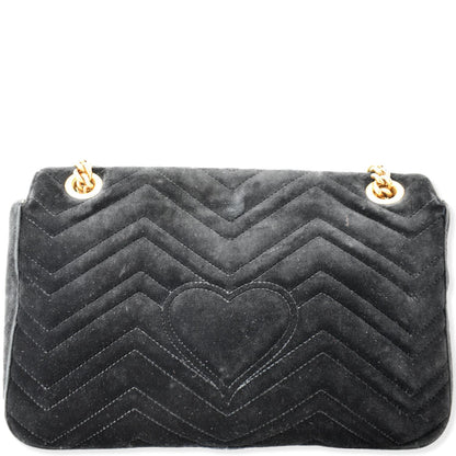 GUCCI Blind For Love Marmont Embroidered Velvet Shoulder Bag Black 443496