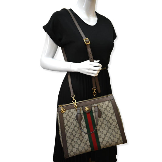 GUCCI Ophidia Medium GG Supreme Tote Shoulder Bag Beige 524537