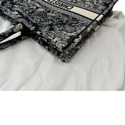CHRISTIAN DIOR Book Medium Toile De Jouy Reverse Embroidery Tote Bag Blue