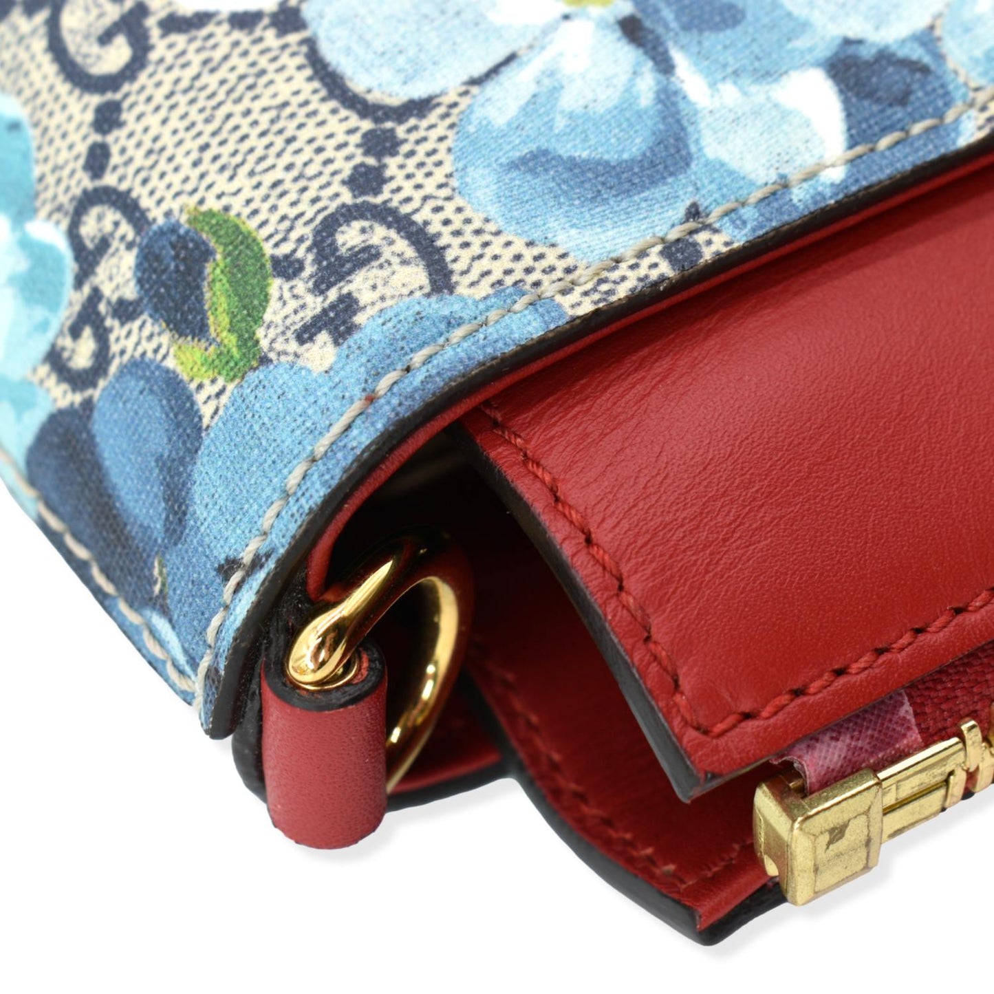 GUCCI Blooms GG Floral Supreme Canvas Leather Satchel Bag Red 409534