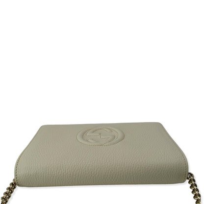 GUCCI Mini Soho Leather Wallet On Chain Crossbody Bag Ivory 598211