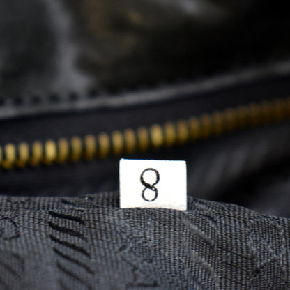 PRADA Vitello Daino Logo Embossed Leather Hobo Bag Black