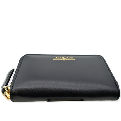 GUCCI Logo Leather Zip Around Card Case Wallet Black 547597