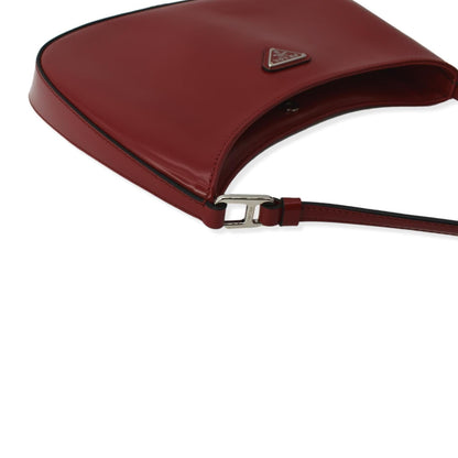 PRADA Cleo Brushed Leather Shoulder Bag Scarlet