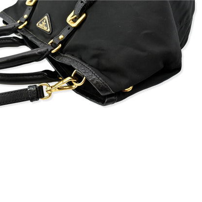 PRADA Tessuto Vitello Daino Nylon Tote Shoulder Bag Black