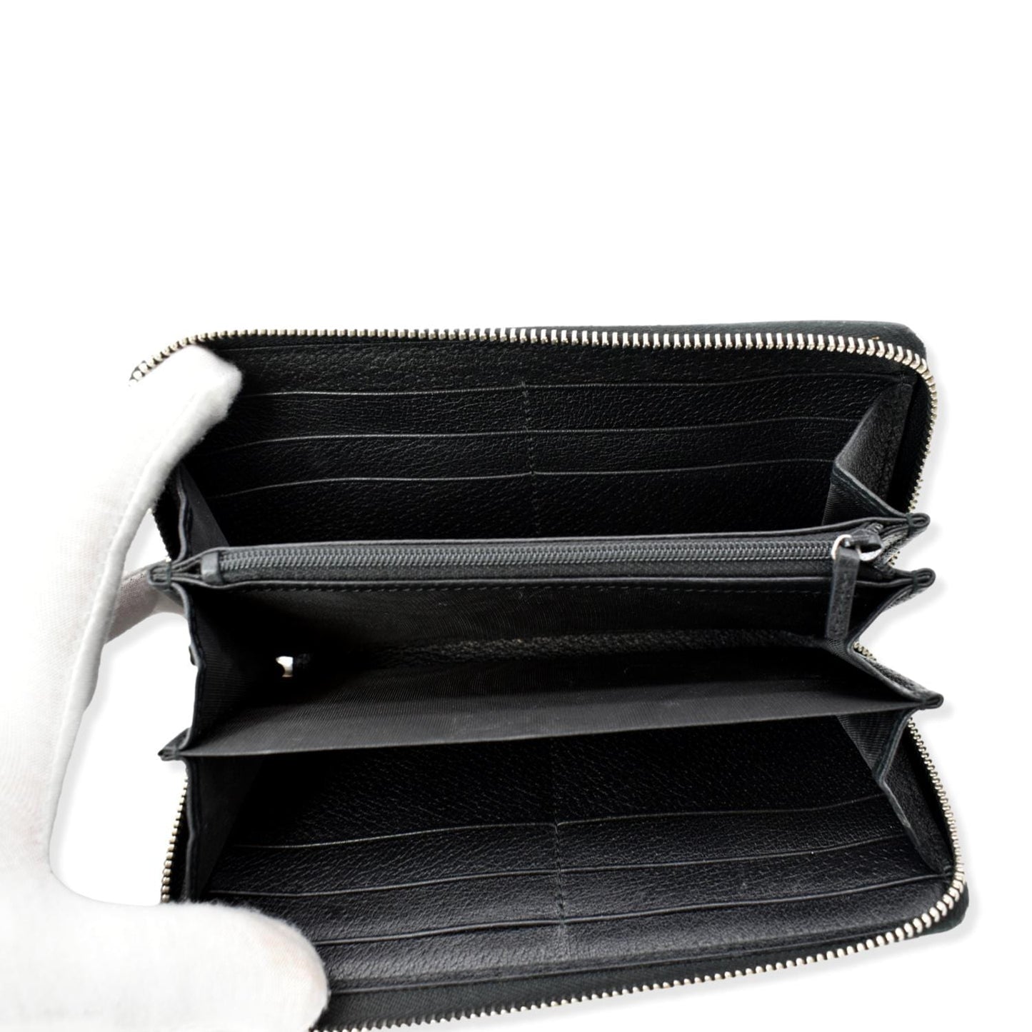 GUCCI Logo Zip Around Leather Wallet Black 408831