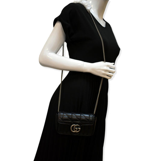 GUCCI GG Marmont Super Mini Leather Crossbody Bag Black 476433