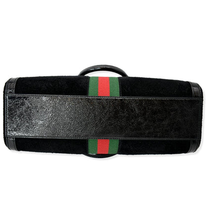 GUCCI Ophidia GG Suede Web Top Handle Shoulder Bag Black 524532