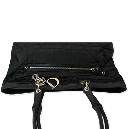 CHRISTIAN DIOR Quilted Satin Tote Bag Black