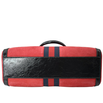 GUCCI Ophidia Medium Suede Top Handle Boston Bag Red 524532