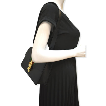 GUCCI Sylvie Small Leather Shoulder Bag Black