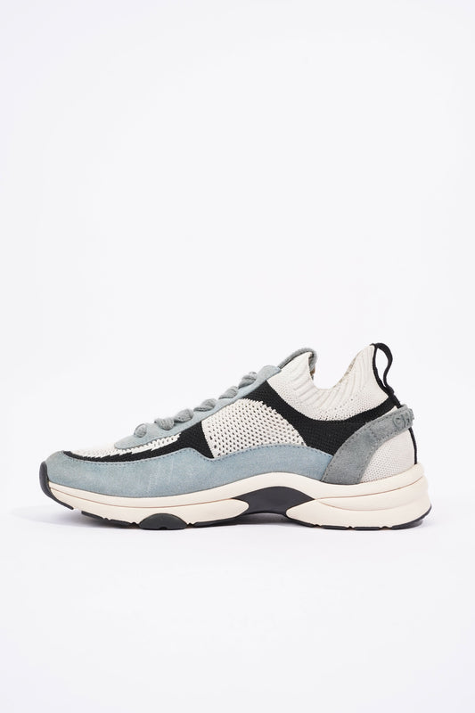 Chanel CC Logo Knit Sneaker White   Blue   Black Suede EU 38.5 UK 5.5