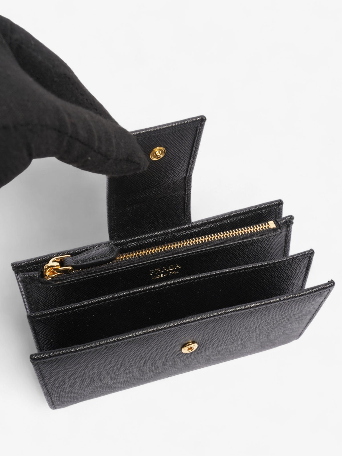 Prada Fold Up Wallet Black Saffiano Leather