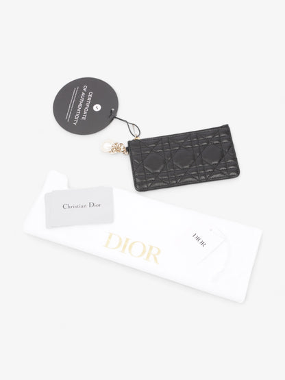 Christian Dior Lady Dior Card And Coin Wallet Black Lambskin Leather