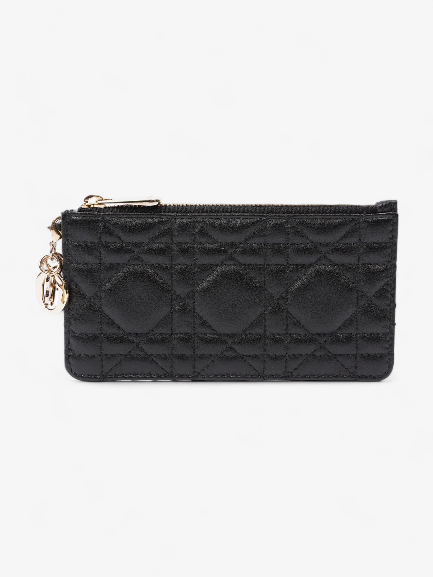 Christian Dior Lady Dior Card And Coin Wallet Black Lambskin Leather