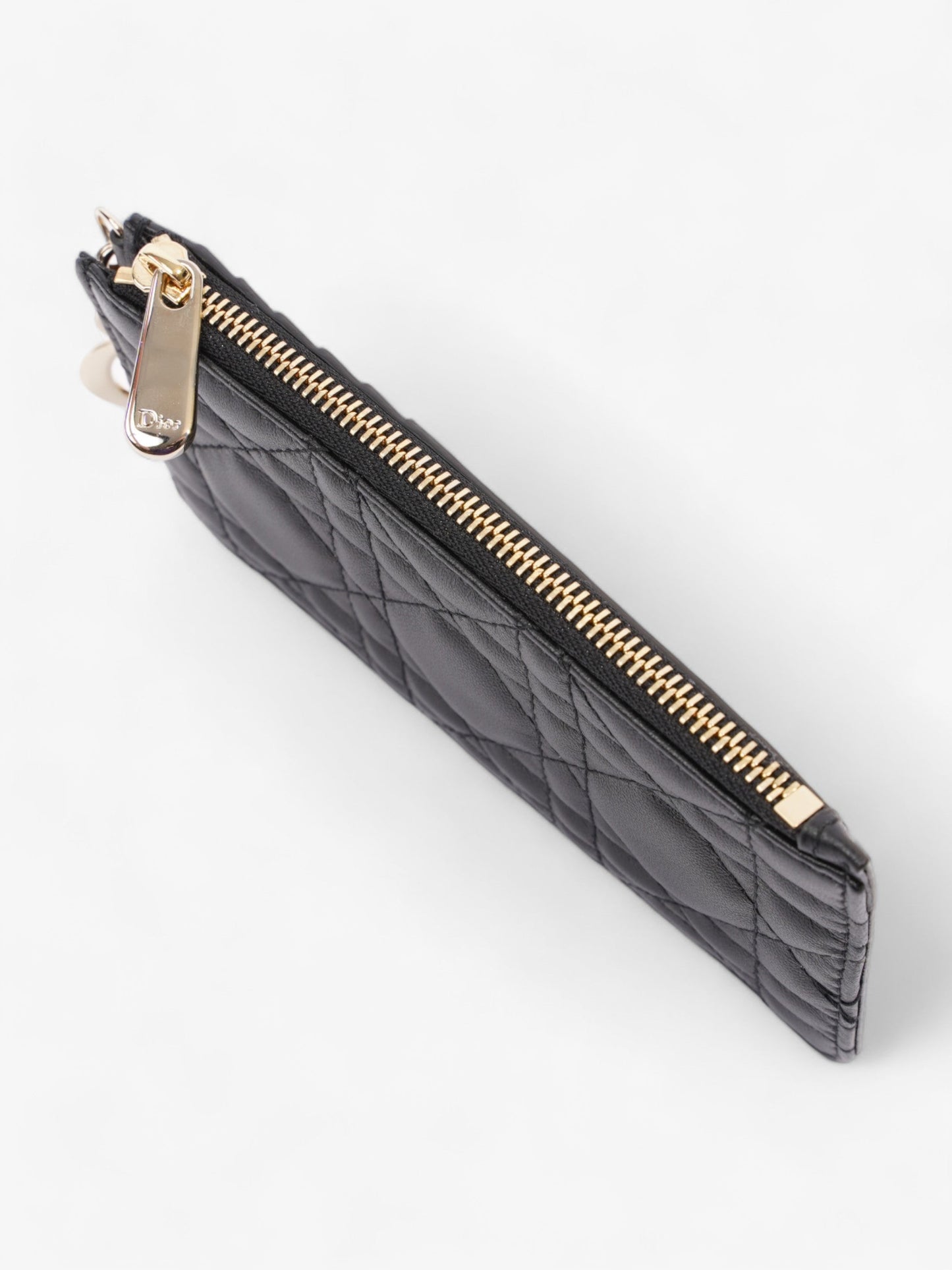 Christian Dior Lady Dior Card And Coin Wallet Black Lambskin Leather