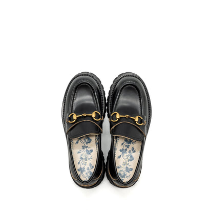 Gucci size 37 LEATHER LUG SOLE HORSEBIT LOAFER Black