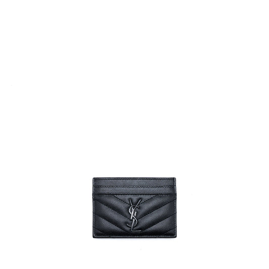 Saint Laurent/YSL Cassandre Matelasse Card Case in Grain Depoudre Embossed Calfskin Black with Black Hardware