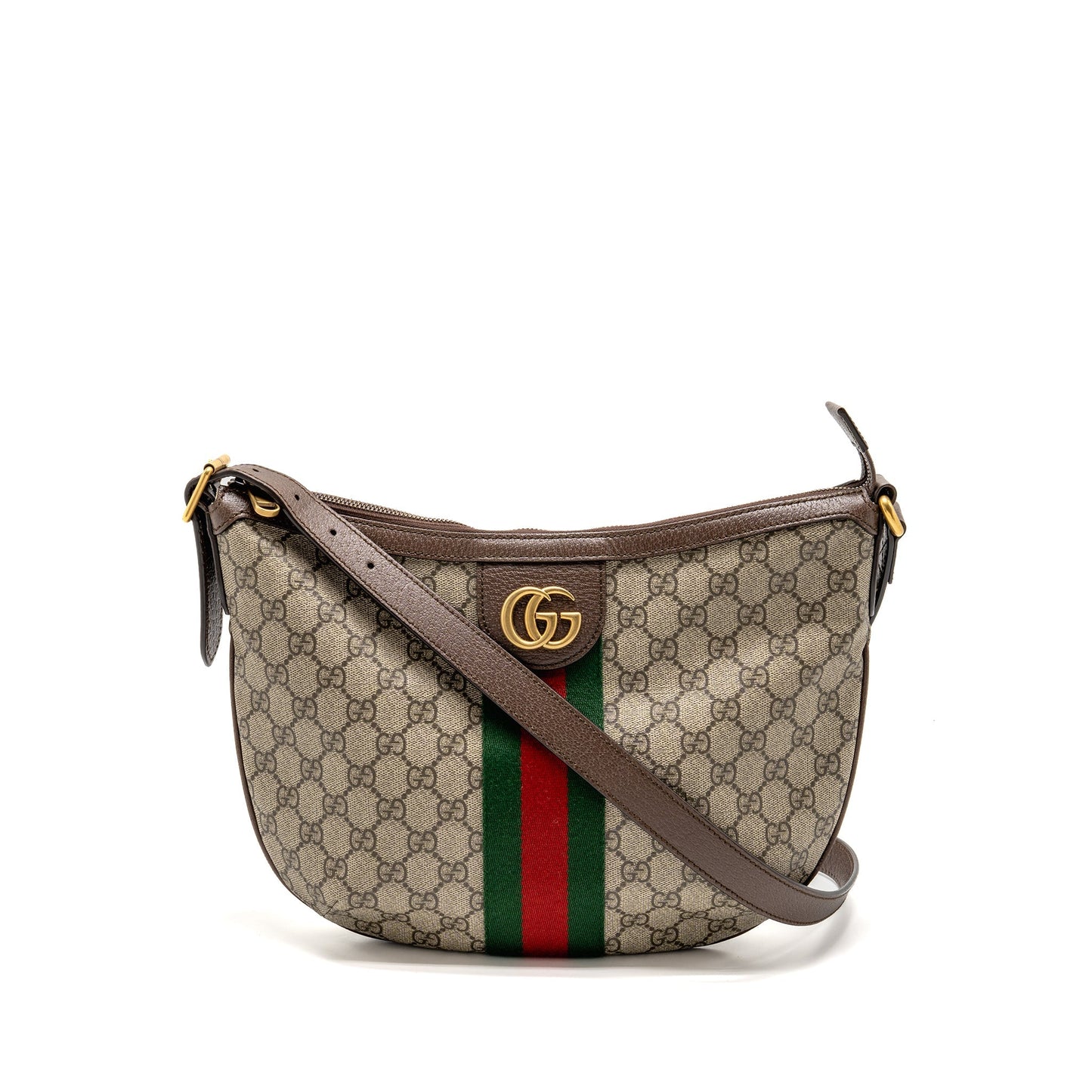 Gucci Small Ophidia Half Moon Crossbody Hobo Bag GG Supreme Canvas