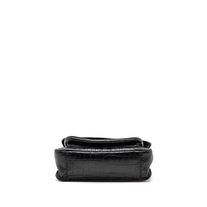 Saint Laurent/YSL Medium Niki Bag Crocodile-Embossed Black Calfskin Black Hardware