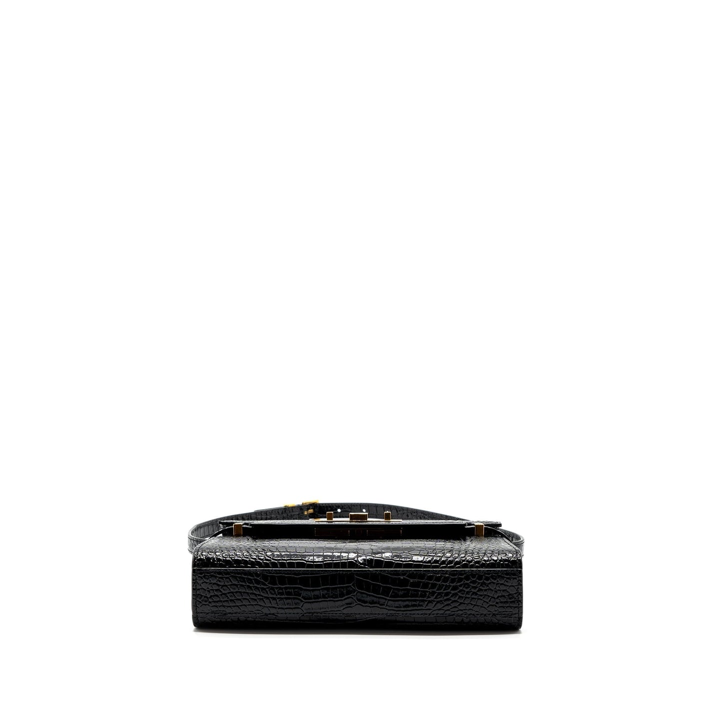 Saint Laurent Manhattan Shoulder Bag Crocodile-Embossed Black GHW