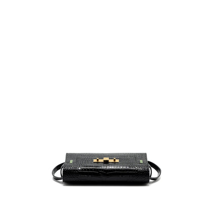 Saint Laurent Manhattan Shoulder Bag Crocodile-Embossed Black GHW