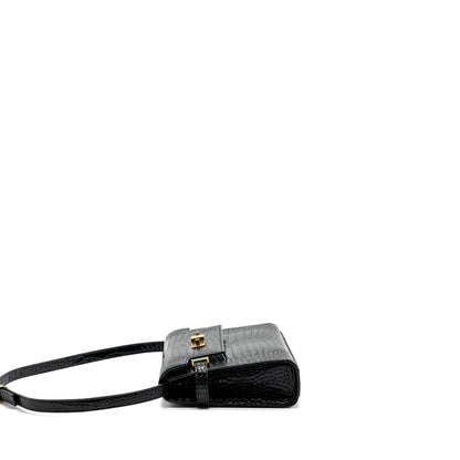 Saint Laurent Manhattan Shoulder Bag Crocodile-Embossed Black GHW