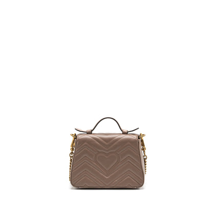Gucci GG Marmont Mini Top Handle Bag Leather Dark Beige