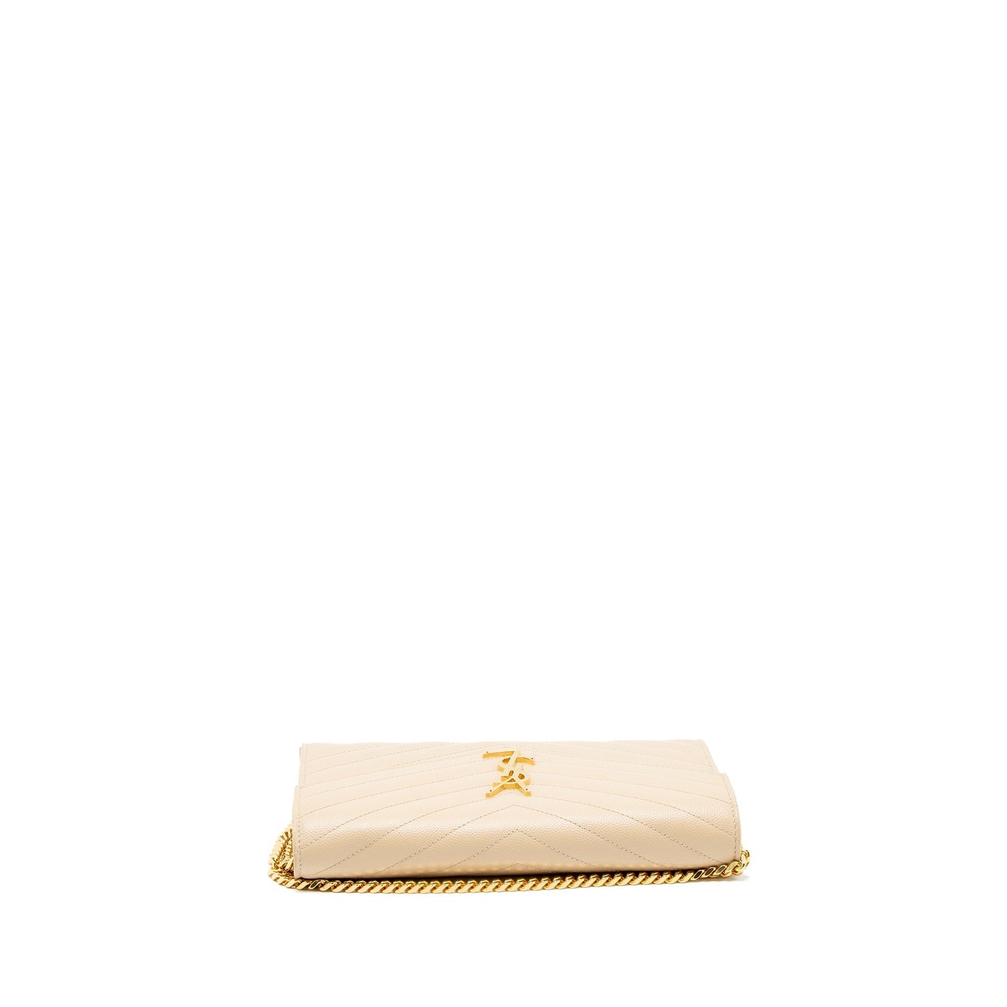 Saint Laurent Cassandre Matelasse Chain Wallet Grained Calfskin Beige GHW