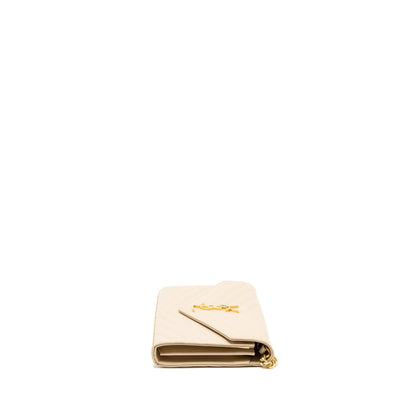 Saint Laurent Cassandre Matelasse Chain Wallet Grained Calfskin Beige GHW