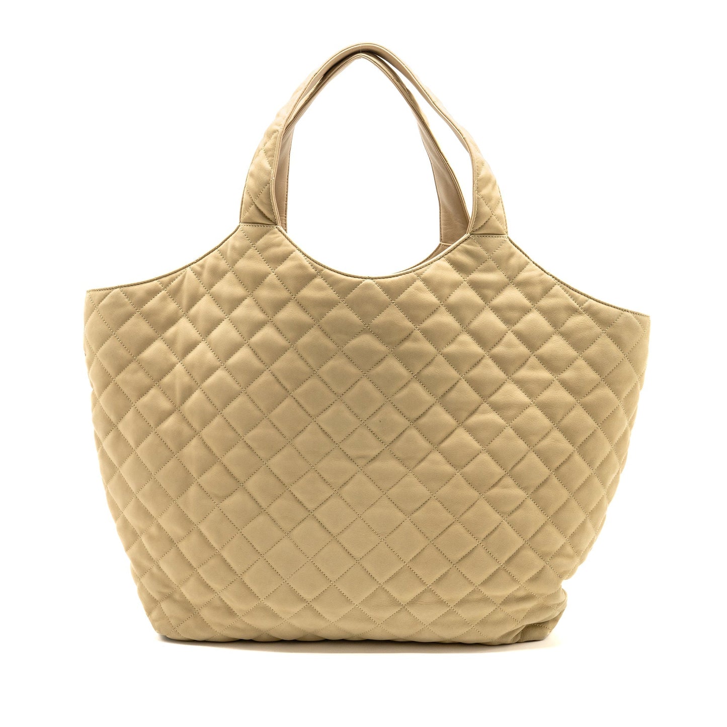 SAINT LAURENT/YSL ICARE Maxi Quilted Tote Bag Nubuck Suede Beige GHW