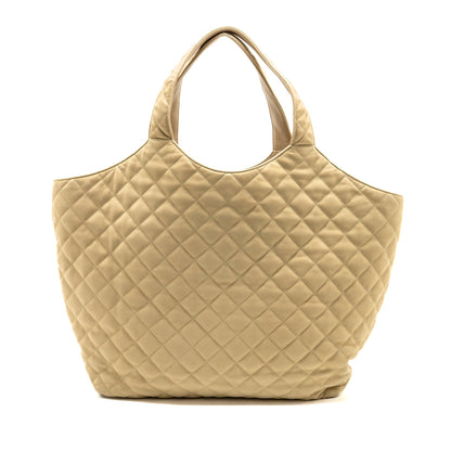 SAINT LAURENT/YSL ICARE Maxi Quilted Tote Bag Nubuck Suede Beige GHW