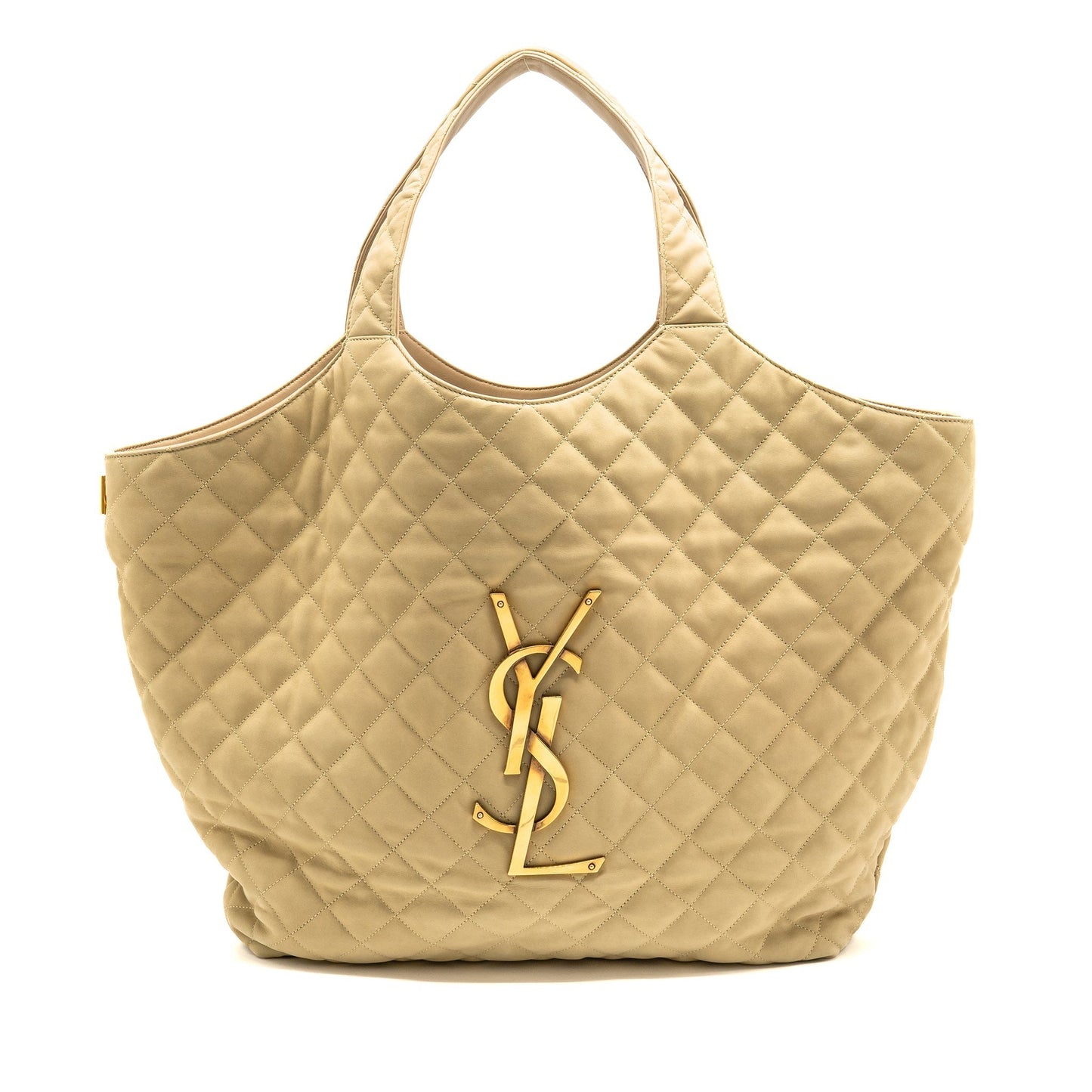 SAINT LAURENT/YSL ICARE Maxi Quilted Tote Bag Nubuck Suede Beige GHW