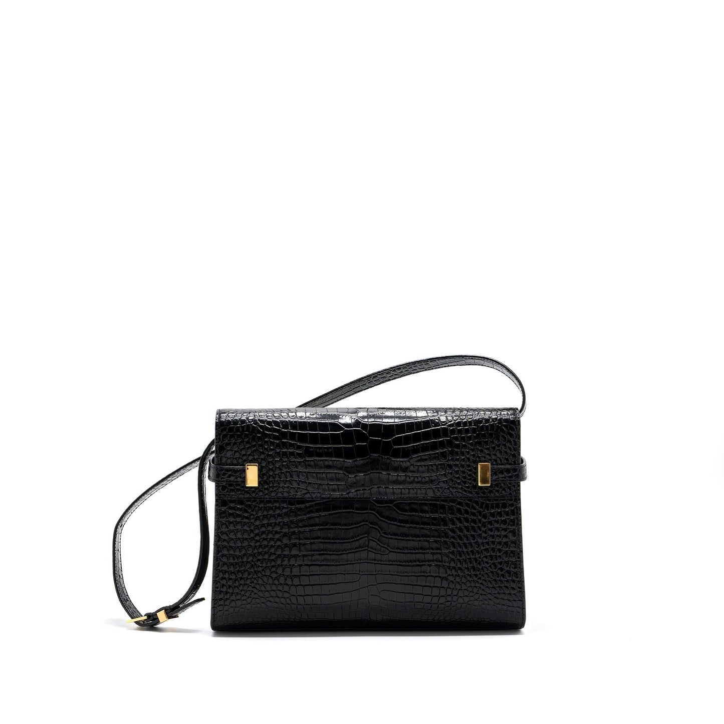 Saint laurent Manhattan shoulder bag croc-embossed calfskin black GHW