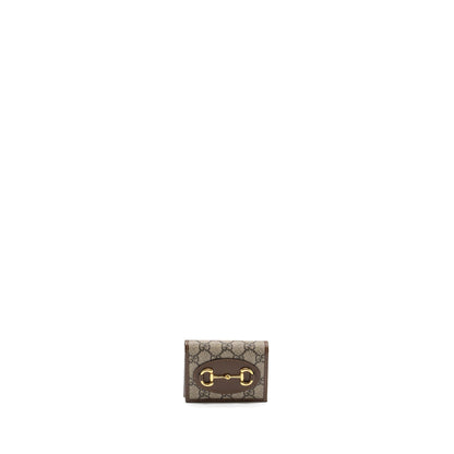 Gucci Horsebit 1955 Card Case Wallet GG Supreme Canvas/ Calfskin Brown