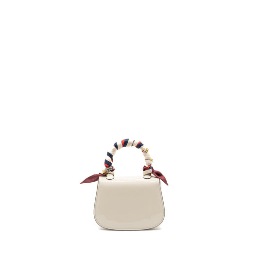Gucci Bamboo 1947 Mini Top Handle Bag Patent Leather White