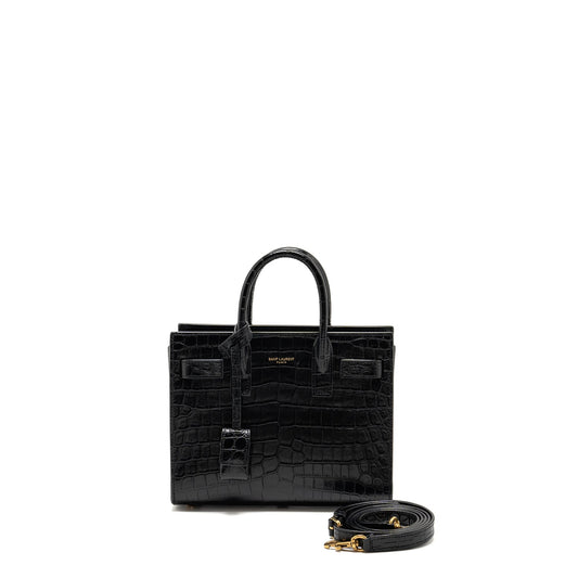Saint Laurent/YSL Nano Sac de Jour Croc-Embossed Calfskin Black GHW