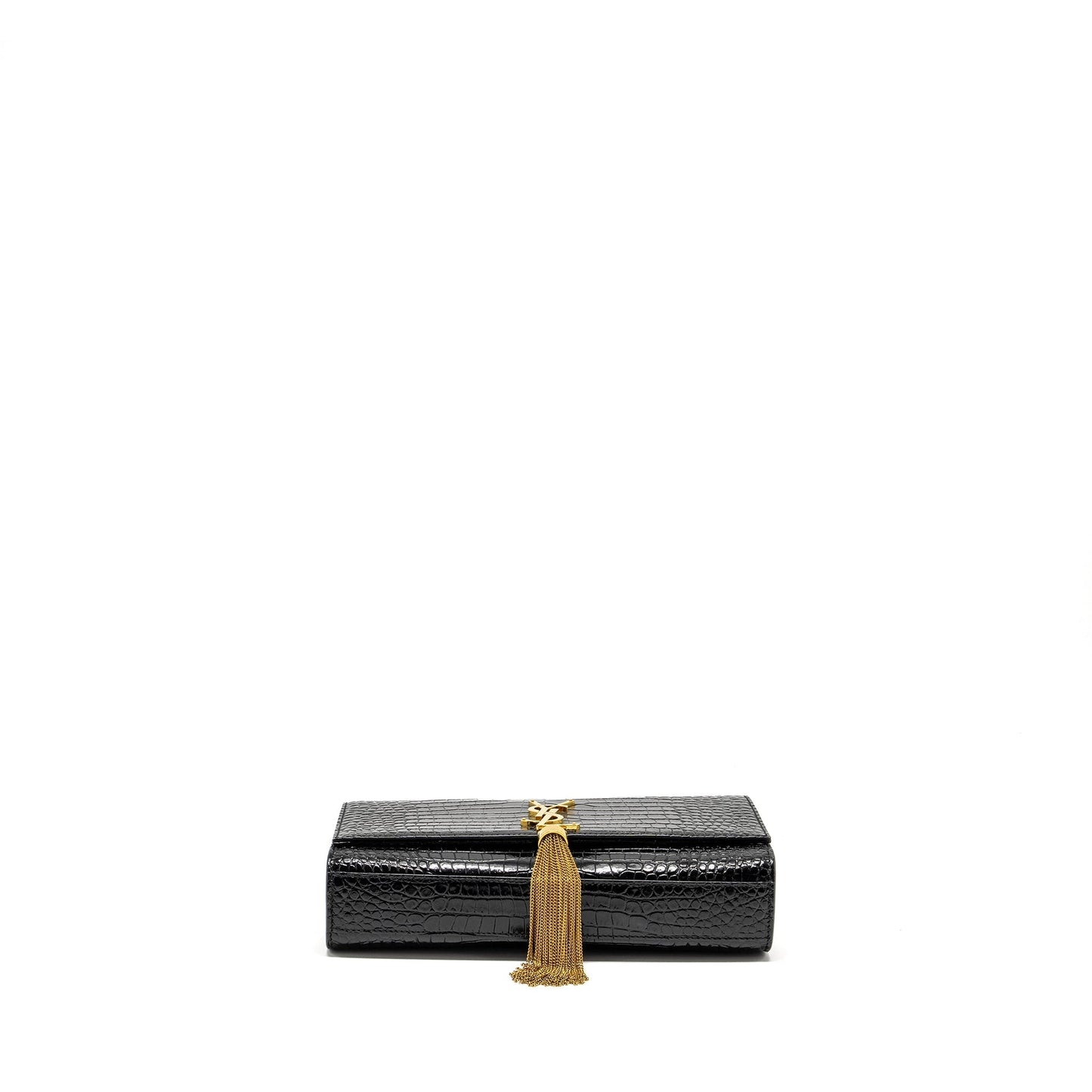 Saint Laurent/YSL Kate Tassel Bag Croc-Embossed Calfskin Black GHW