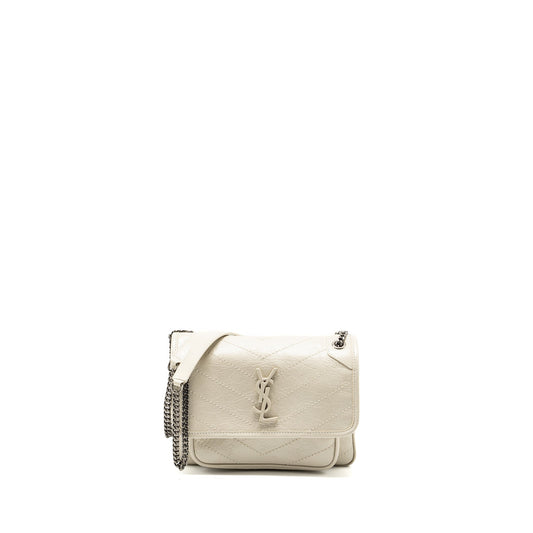 Saint Laurent/YSL Niki Baby Flap Bag Calfskin white SHW