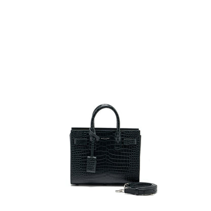 Saint Laurent/YSL Sac de Jour Nano Croc-embossed Calfskin Dark Green SHW