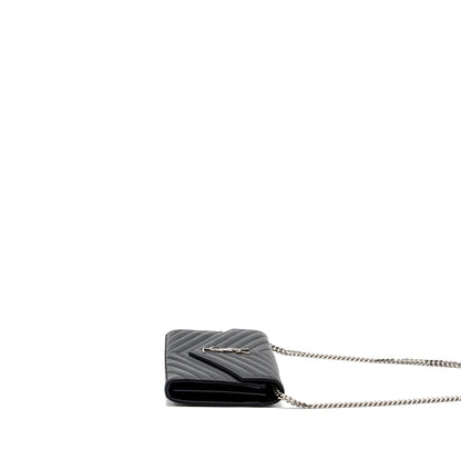SAINT LAURENT ENVELOP CHAIN BAG GRAINED CALFSKIN BLACK SHW