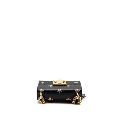 Gucci padlock chain bag bee print calfskin black
