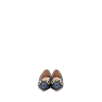 Gucci Size 37 GG Horsebit Ballerina Shoes GG Supreme Denim