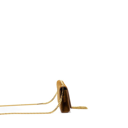 Saint Laurent Kate Chain Wallet with Tassel Suede Brown GHW