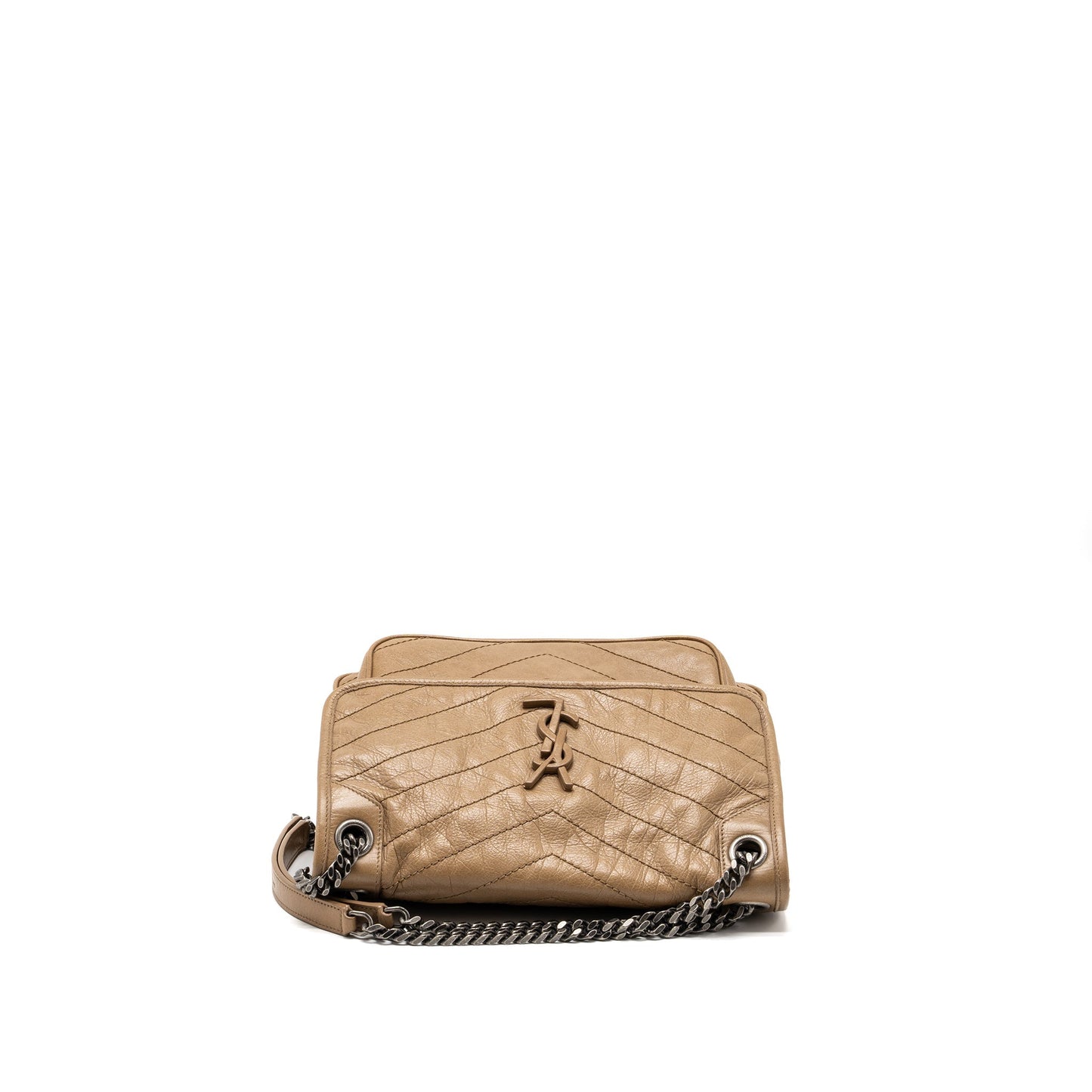 Saint Laurent Medium Niki Bag Crinkled Calfskin Dark Beige Ruthenium Hardware